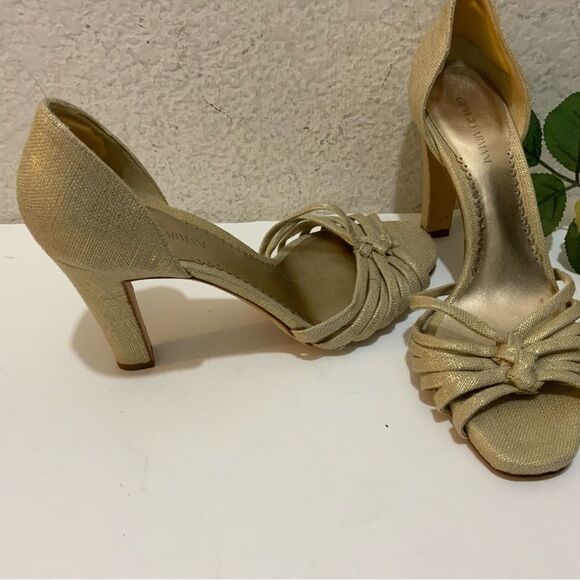Giorgio Armani heels metallic gold strappy knot 37.5 B Italy - Picture 4 of 12